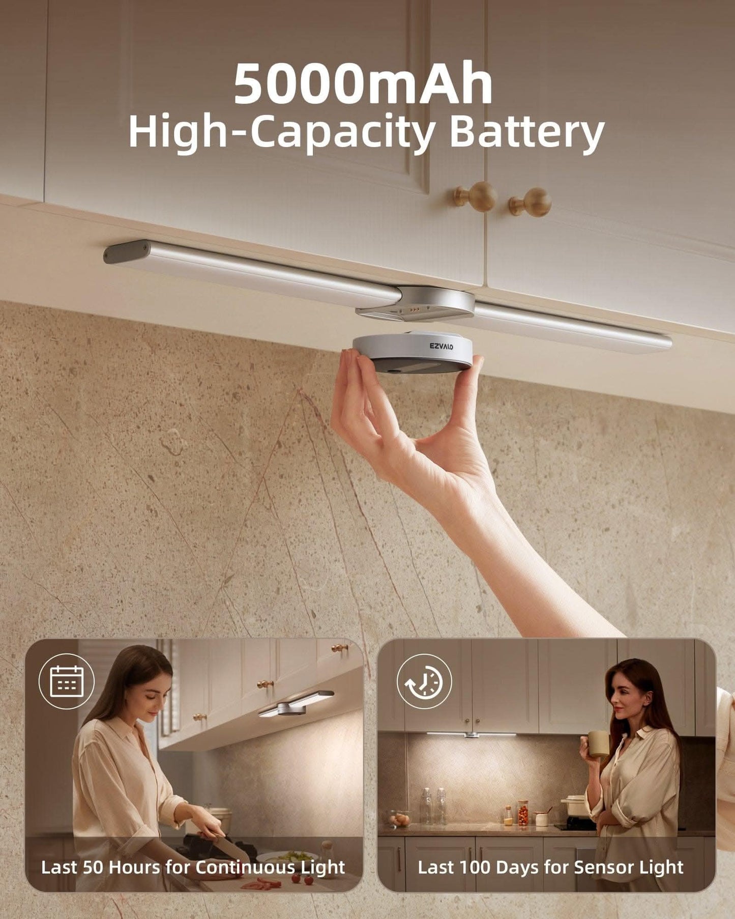 SPIRESHOP EzLumiBar Pro Motion Sensor Cabinet Light Rechargeable, hand-sweep dimming, 3 modes