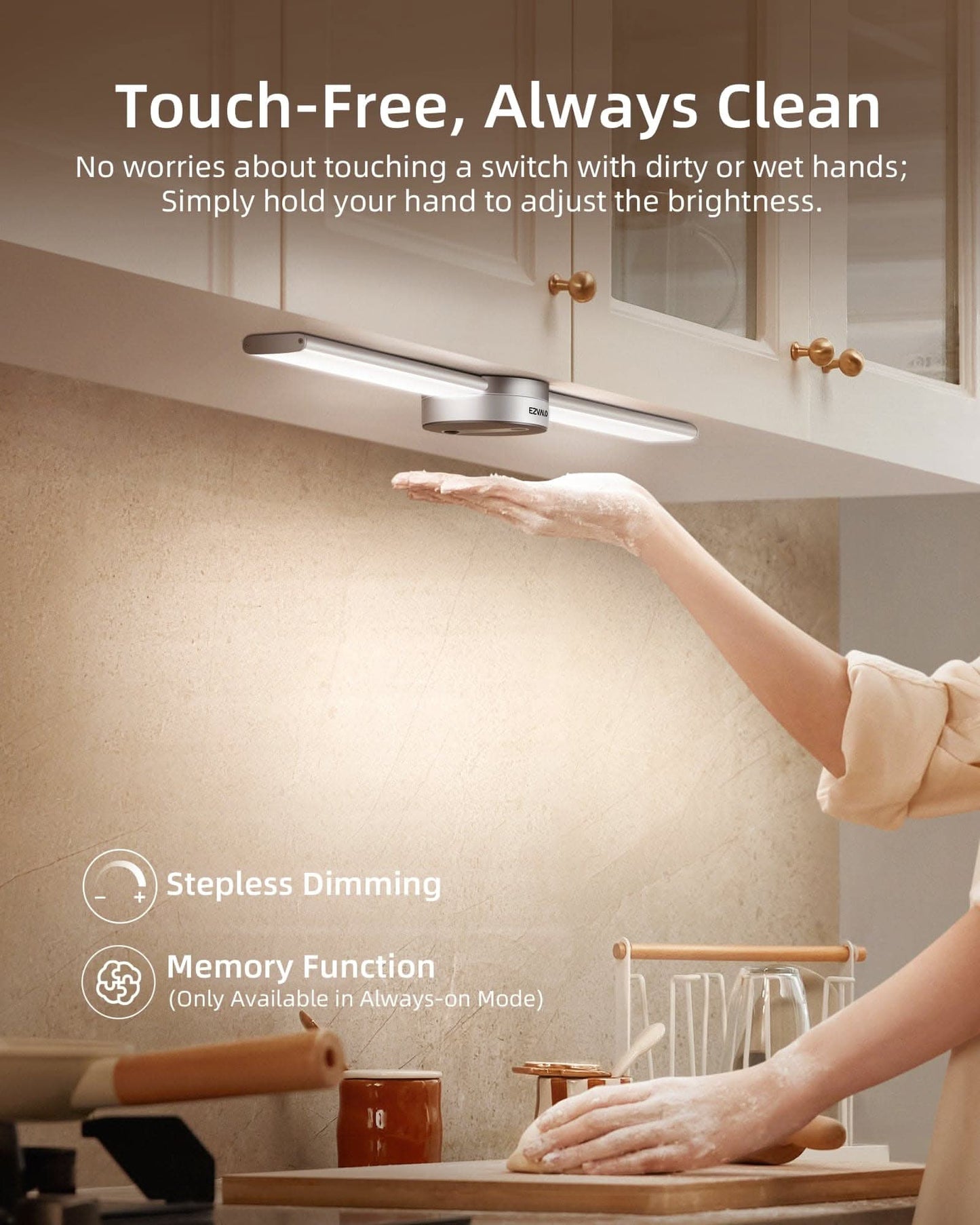 SPIRESHOP EzLumiBar Pro Motion Sensor Cabinet Light Rechargeable, hand-sweep dimming, 3 modes