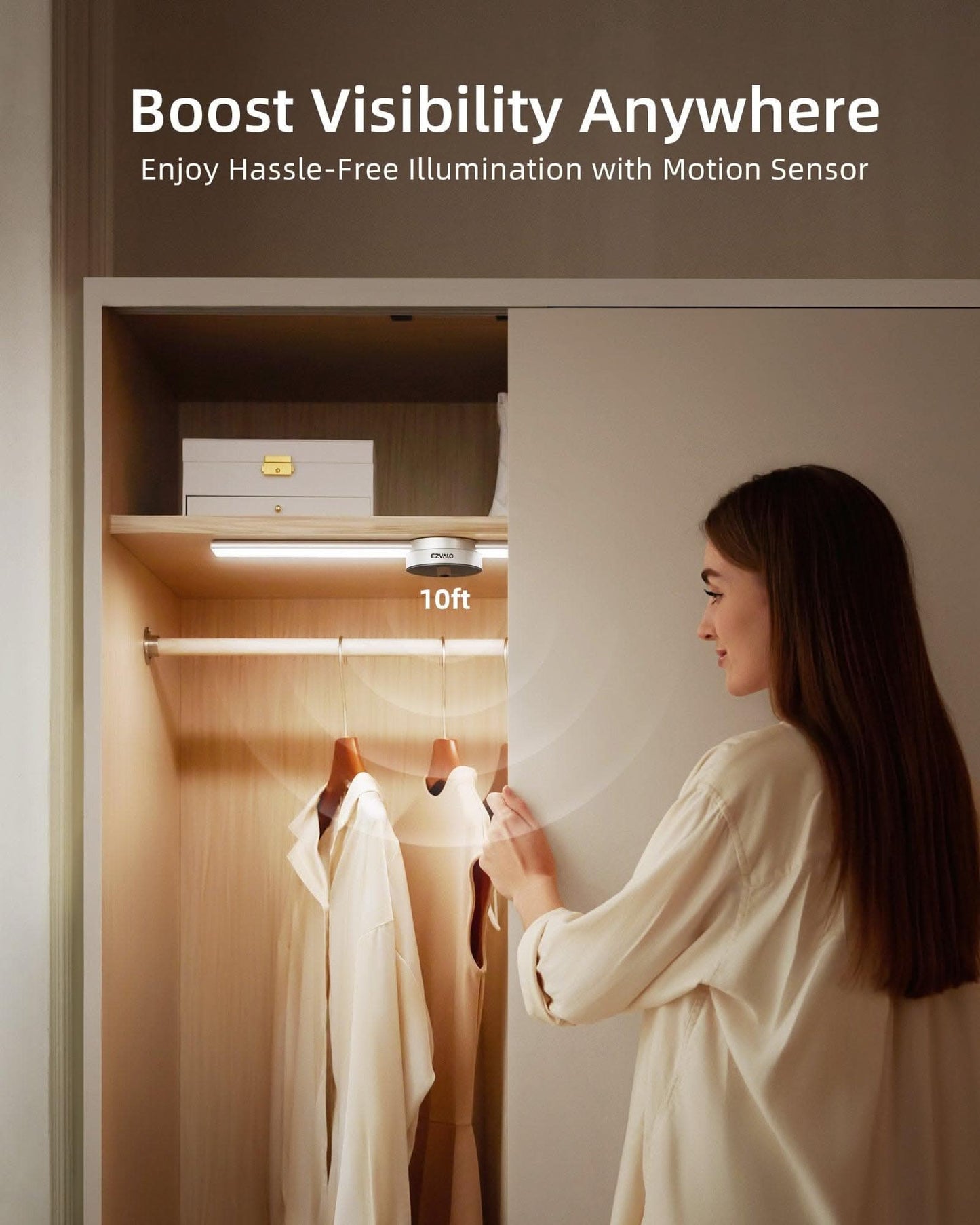 SPIRESHOP EzLumiBar Pro Motion Sensor Cabinet Light Rechargeable, hand-sweep dimming, 3 modes