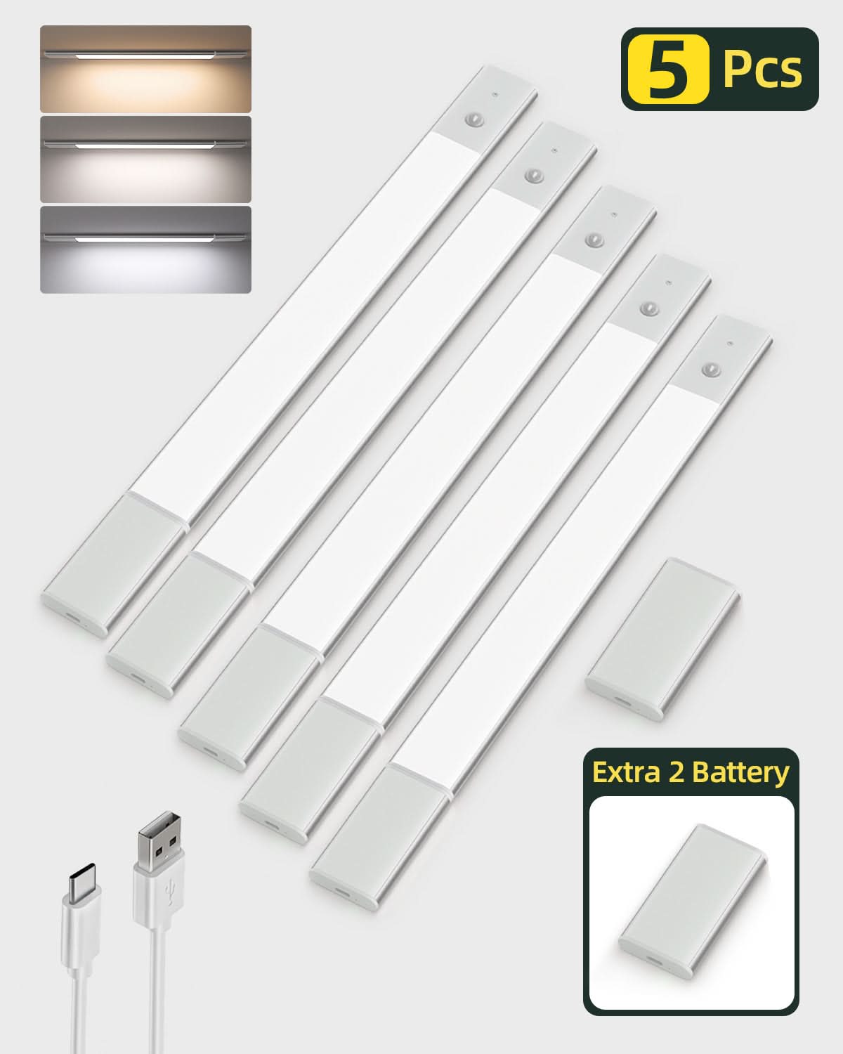 ShopSpire 20" Rechargeable Motion Sensor Cabinet Battery Powered  Led Light
