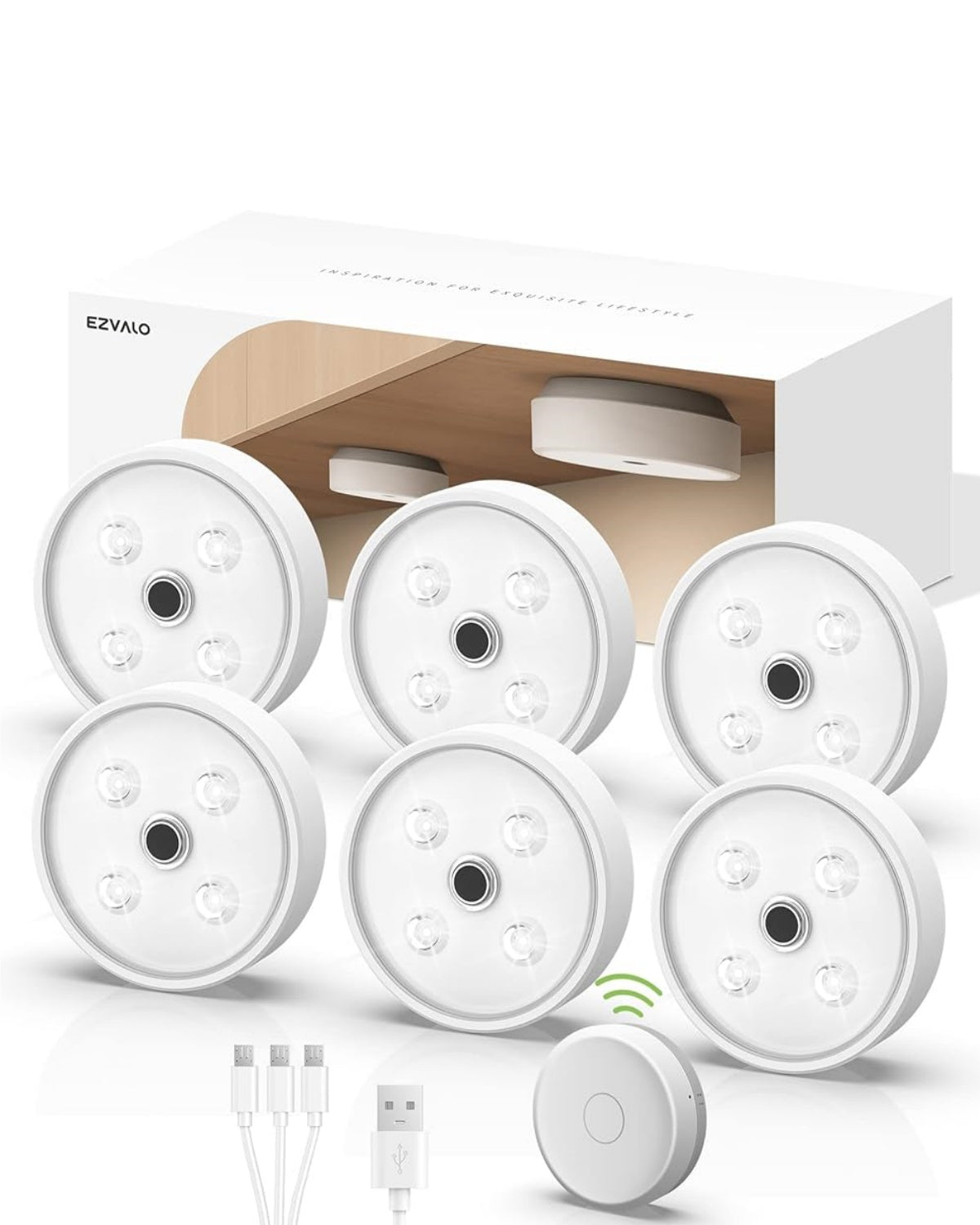 SPIRESHOP Cold White Led Puck Lights Group Control Under Cabinet Lights with Remote Station