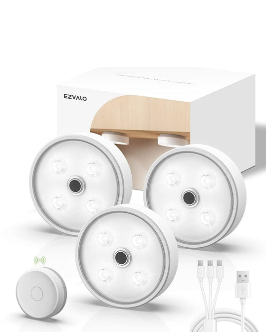 SPIRESHOP Cold White Led Puck Lights Group Control Under Cabinet Lights with Remote Station