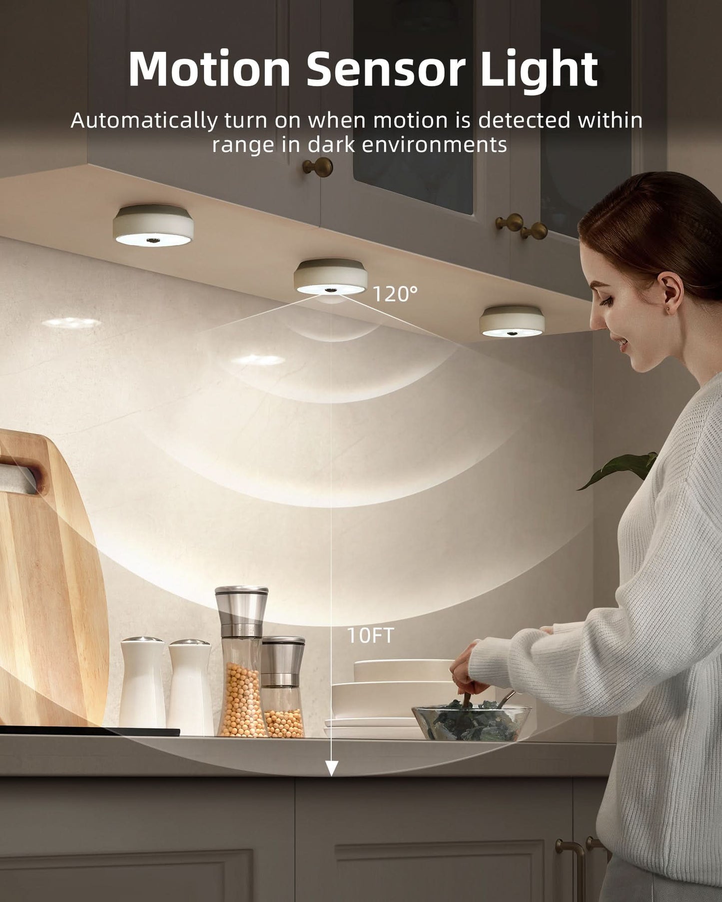 SPIRESHOP Cold White Led Puck Lights Group Control Under Cabinet Lights with Remote Station