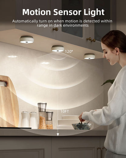 SPIRESHOP Cold White Led Puck Lights Group Control Under Cabinet Lights with Remote Station