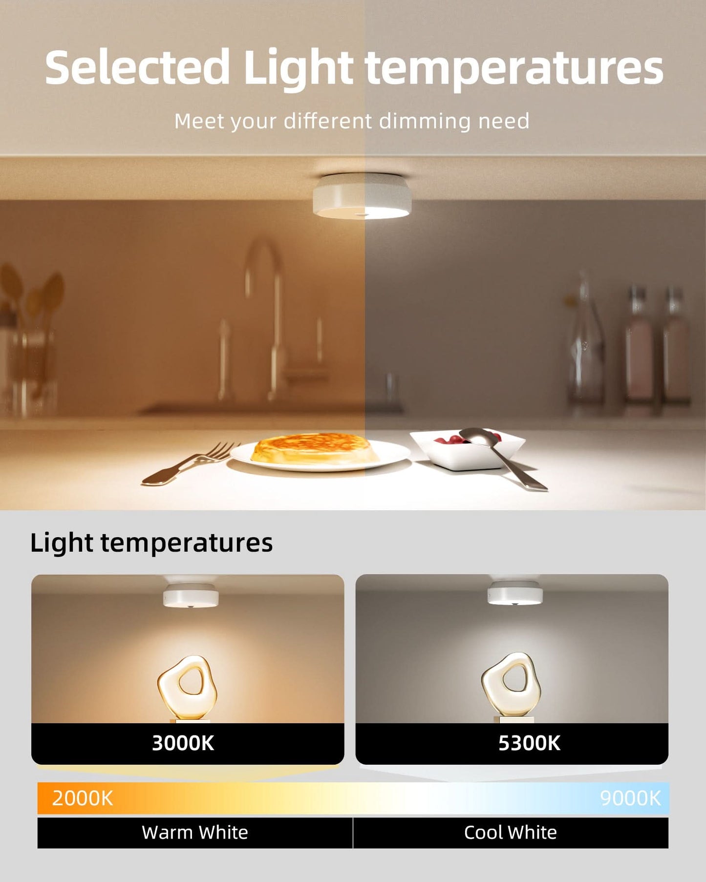 SPIRESHOP Cold White Led Puck Lights Group Control Under Cabinet Lights with Remote Station