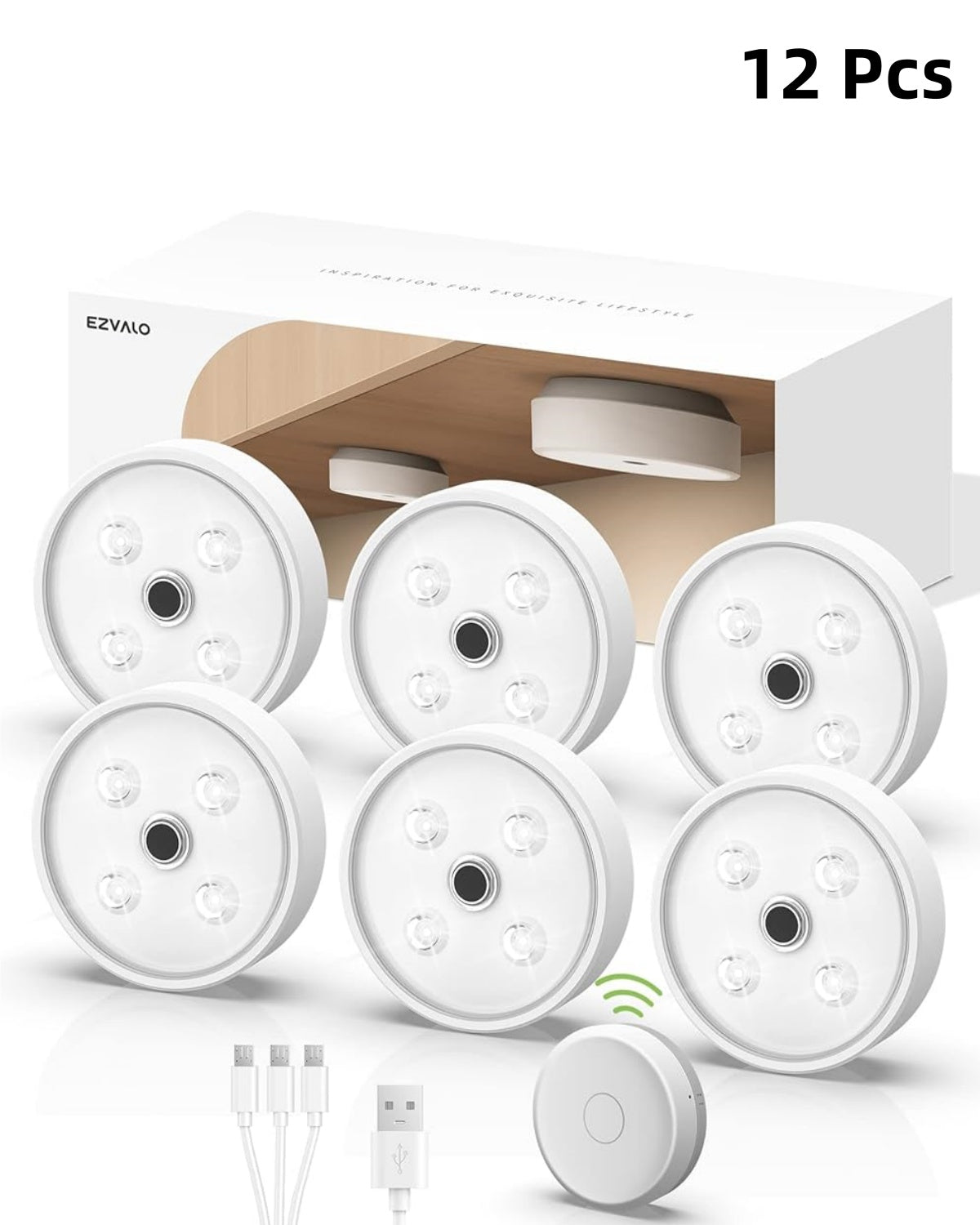 SPIRESHOP Cold White Led Puck Lights Group Control Under Cabinet Lights with Remote Station