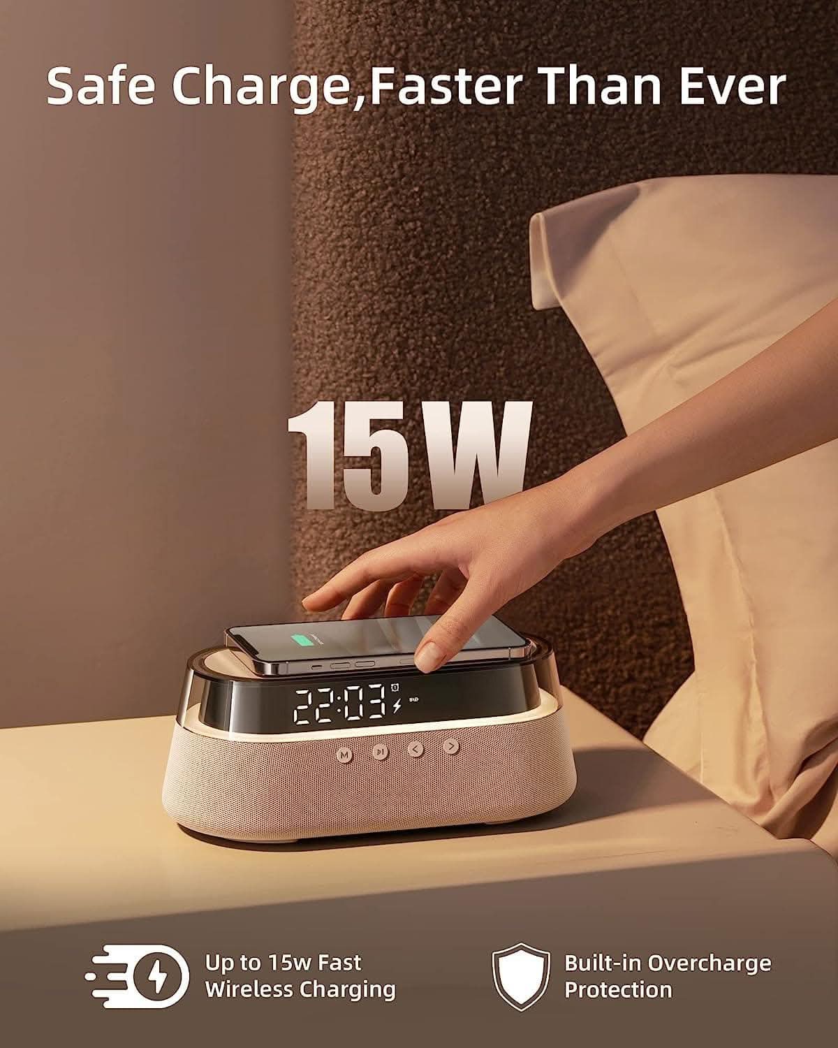 SPIRESHOP EzChrono Pro 6-in-1 Radio Alarm Clock with Wireless Charging 15W