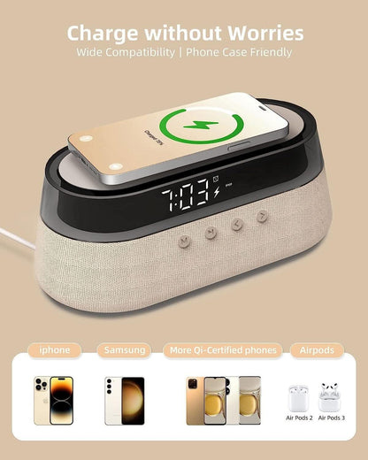 SPIRESHOP EzChrono Pro 6-in-1 Radio Alarm Clock with Wireless Charging 15W
