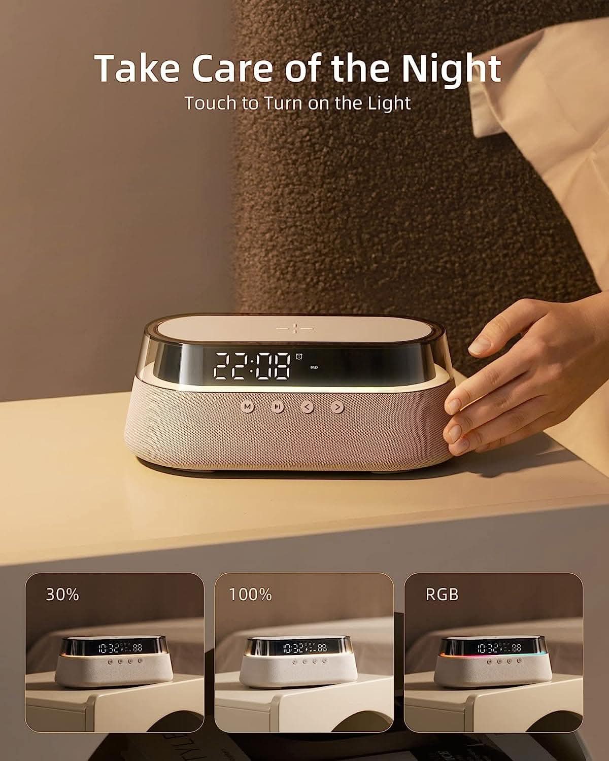 SPIRESHOP EzChrono Pro 6-in-1 Radio Alarm Clock with Wireless Charging 15W