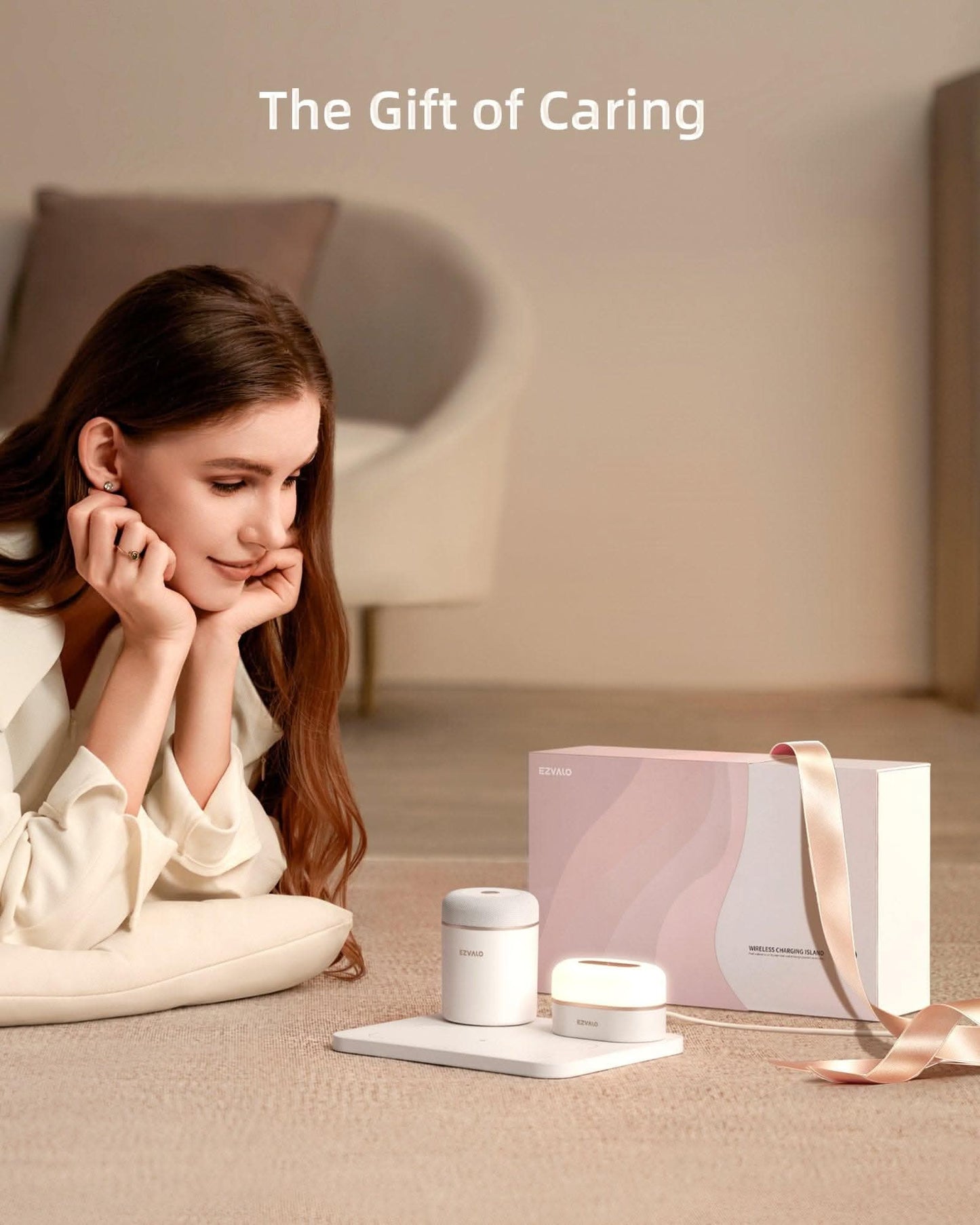 SPIRESHOP EzFlex E 3-in-1 gift box with Wireless Phone Charger & LED Night Light & Portable Speaker- White