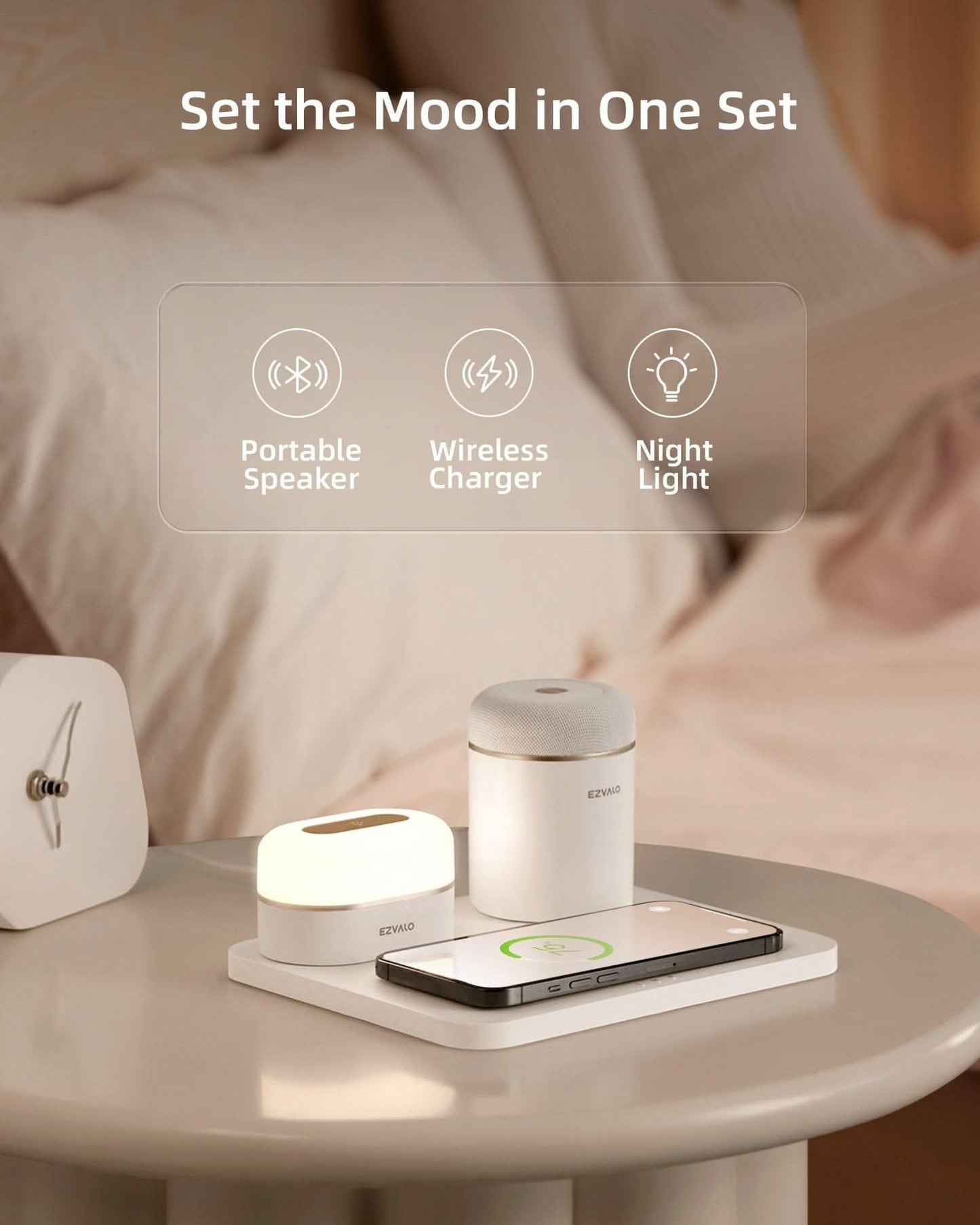 SPIRESHOP EzFlex E 3-in-1 gift box with Wireless Phone Charger & LED Night Light & Portable Speaker- White