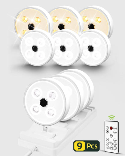 SPIRESHOP Led Puck Lights Pro Group Control Under Cabinet Lights with Remote Station
