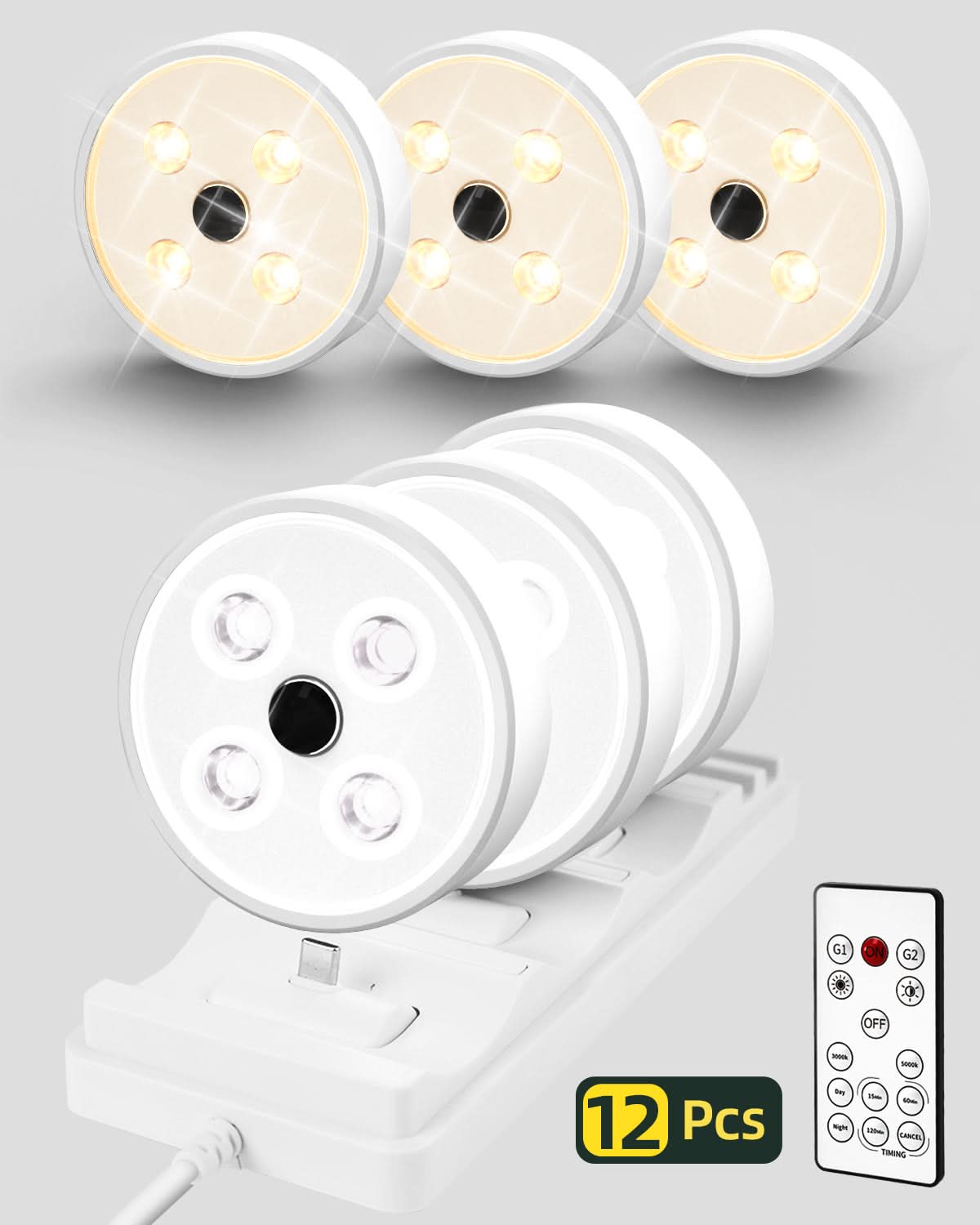 SPIRESHOP Led Puck Lights Pro Group Control Under Cabinet Lights with Remote Station