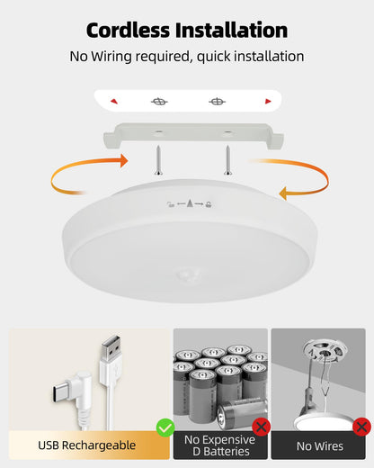 SPIRESHOP Rechargeable Ceiling Light Motion Sensored