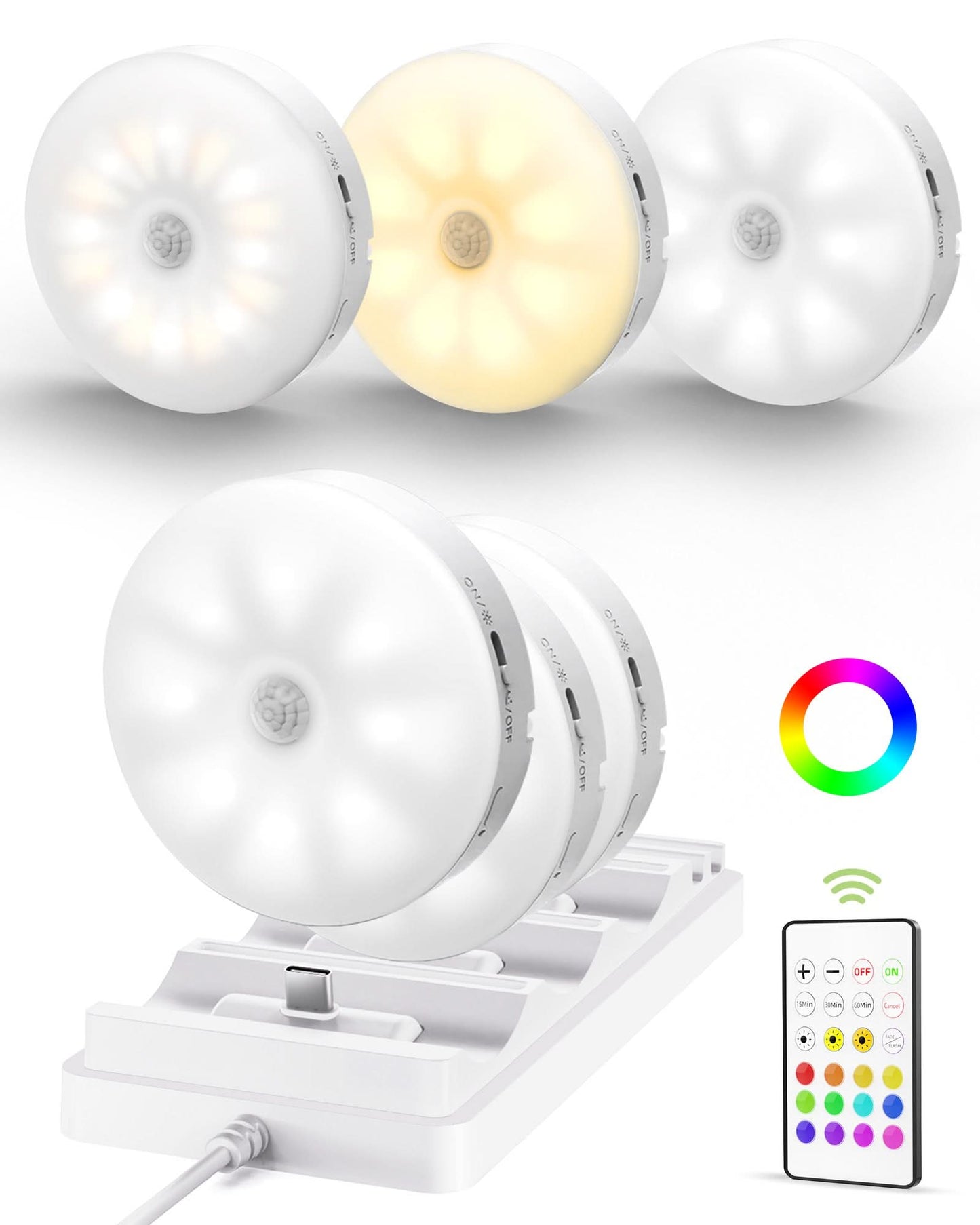 SPIRESHOP Under Cabinet Lighting with Charging Station,1000mAh Rechargeable Puck Lights