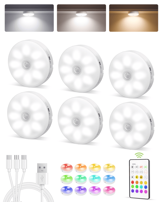 SPIRESHOP Under Cabinet Lighting with Charging Station,1000mAh Rechargeable Puck Lights